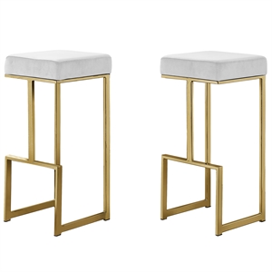 Dorrington Modern Velvet Backless Bar Stool in White/Gold (Set of 2)