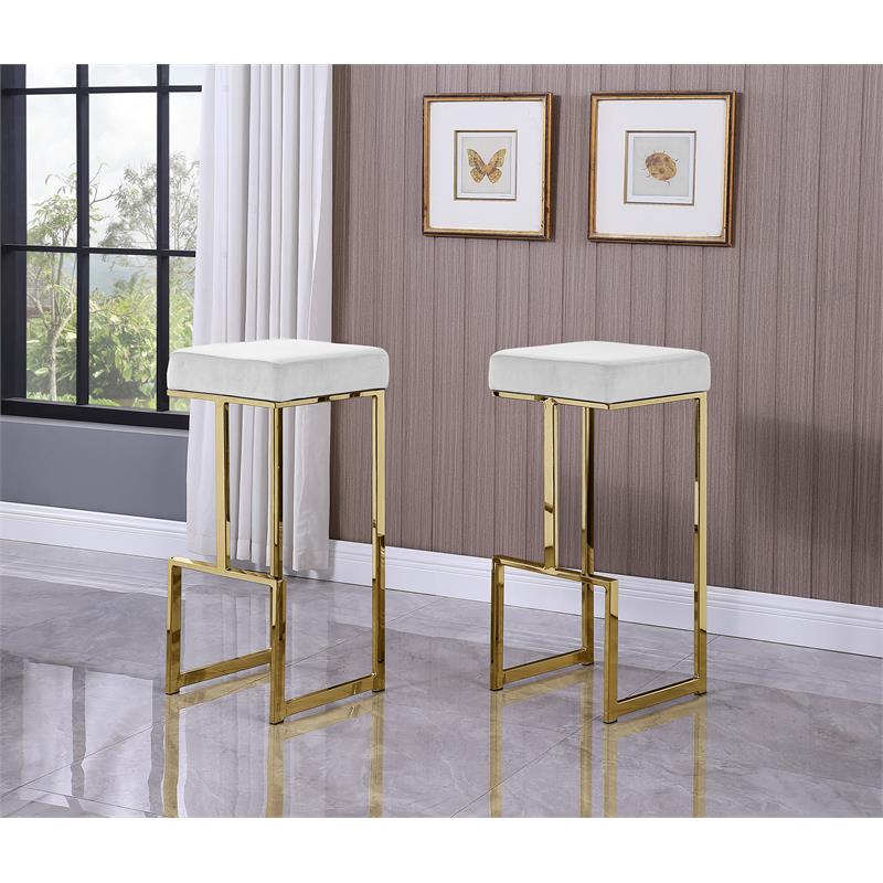 Dorrington Modern Velvet Backless Bar Stool in White/Gold (Set of 2)