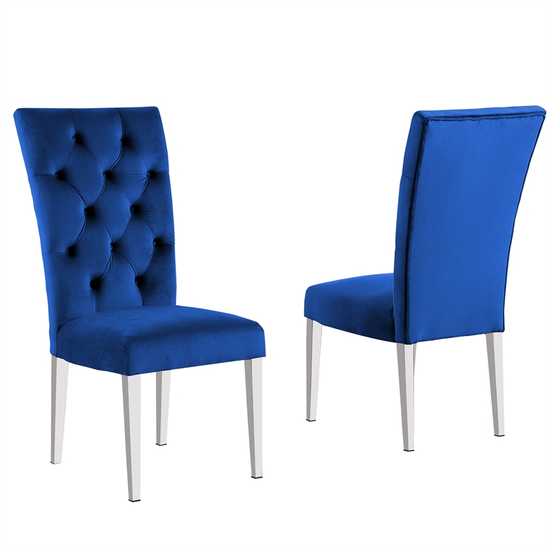 Layla Modern Velvet Upholstered Side Chairs in Blue (Set of 2)