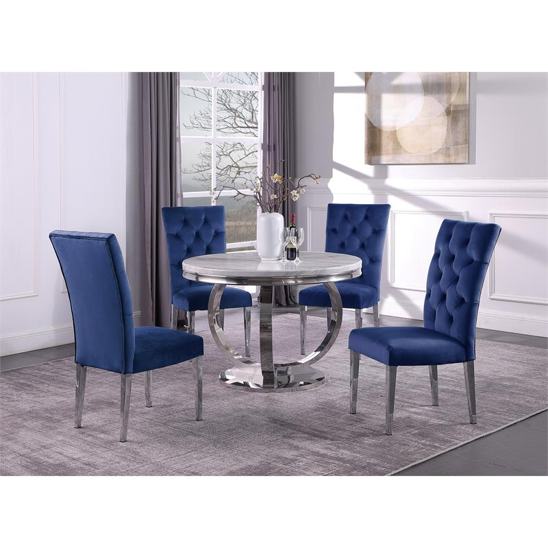Layla Modern Velvet Upholstered Side Chairs in Blue (Set of 2)