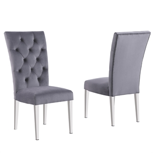 Best Master Furniture Layla Modern Velvet Upholstered Side Chairs in Gray (Set of 2)