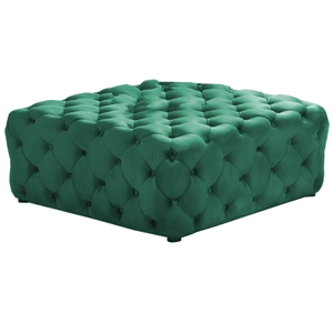 kelly square transitional velvet fabric ottoman in green