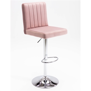 yorkie velvet upholstered modern swivel bar stool in pink (set of 2)