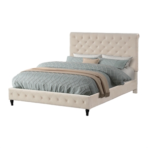 ashley tufted velvet fabric queen platform bed in beige