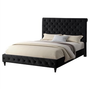 Ashley Tufted Velvet Fabric Queen Platform Bed in Black