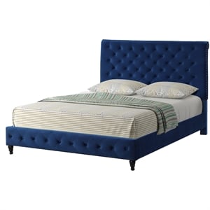 Ashley Tufted Velvet Fabric King Platform Bed in Blue