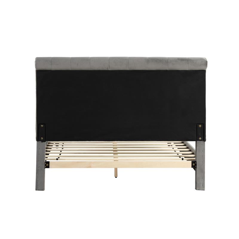 Ashley Tufted Velvet Fabric King Platform Bed in Gray