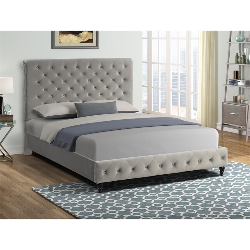 Ashley Tufted Velvet Fabric King Platform Bed in Gray