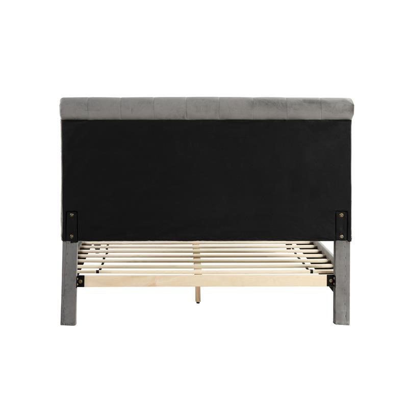 Ashley Tufted Velvet Fabric Queen Platform Bed in Gray
