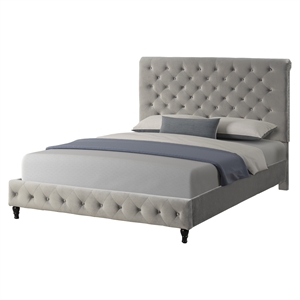 ashley tufted velvet fabric queen platform bed in gray