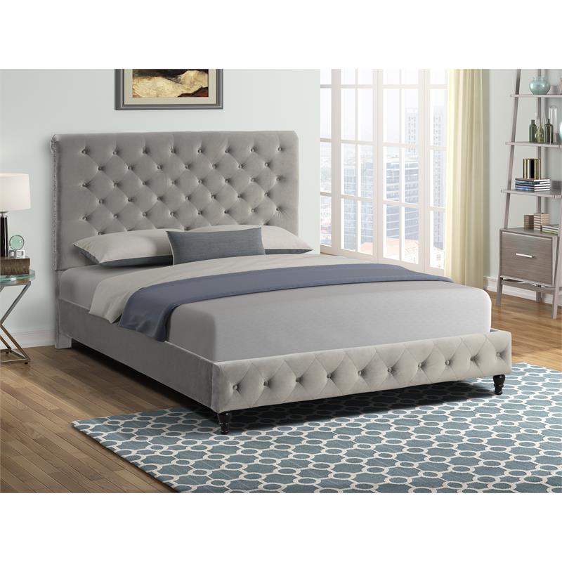 Ashley Tufted Velvet Fabric Queen Platform Bed in Gray