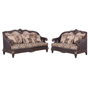 marquess 2-piece traditional walnut faux leather sofa and loveseat set