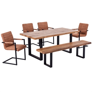 bazely 6-piece industrial chic rectangular wood dining set in brown