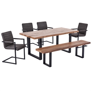 bazely 6-piece industrial chic rectangular wood dining set in gray