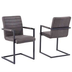 bazely 2-piece industrial chic faux leather side chairs in gray