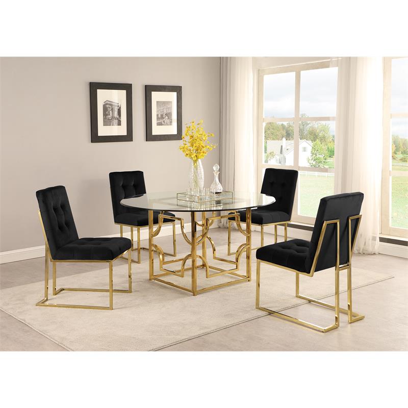 Modern Velvet Fabric Dining Chair In, Gold Fabric Dining Room Chairs
