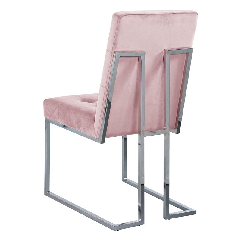 Modern Velvet Fabric Dining Chair in Pink/Silver (Set of 2)