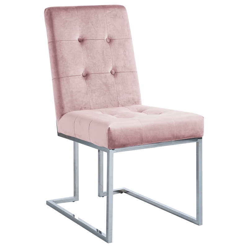 Modern Velvet Fabric Dining Chair in Pink/Silver (Set of 2)