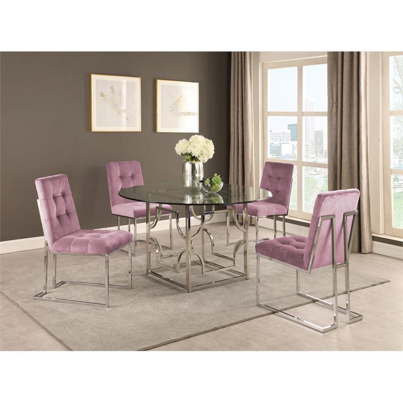 Modern Velvet Fabric Dining Chair in Pink/Silver (Set of 2)