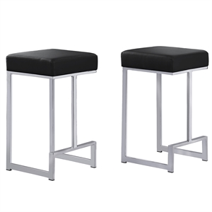 Dorrington Faux Leather Backless Counter Height Stool in Black/Silver (Set of 2)