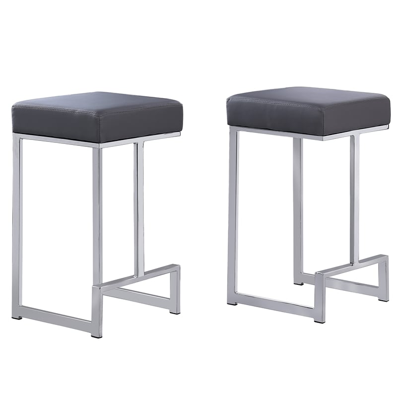 Dorrington Faux Leather Backless Counter Height Stool in Gray/Silver (Set of 2)