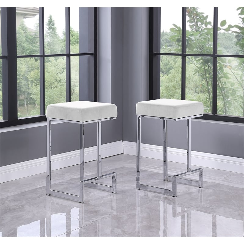 Dorrington Velvet Backless Counter Height Stool in White/Silver (Set of 2)