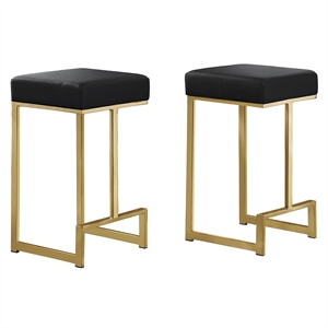 Dorrington Faux Leather Backless Counter Height Stool in Black/Gold (Set of 2)