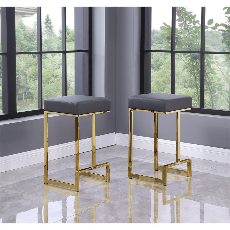 Dorrington Faux Leather Backless Counter Height Stool in Gray/Gold (Set of 2)