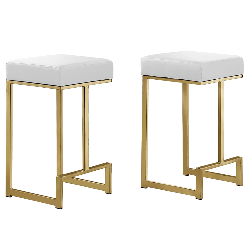 Dorrington Faux Leather Backless Counter Height Stool in White/Gold (Set of 2)