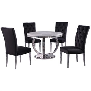 Layla 5-piece Modern Faux Marble Round Dining Set in Black