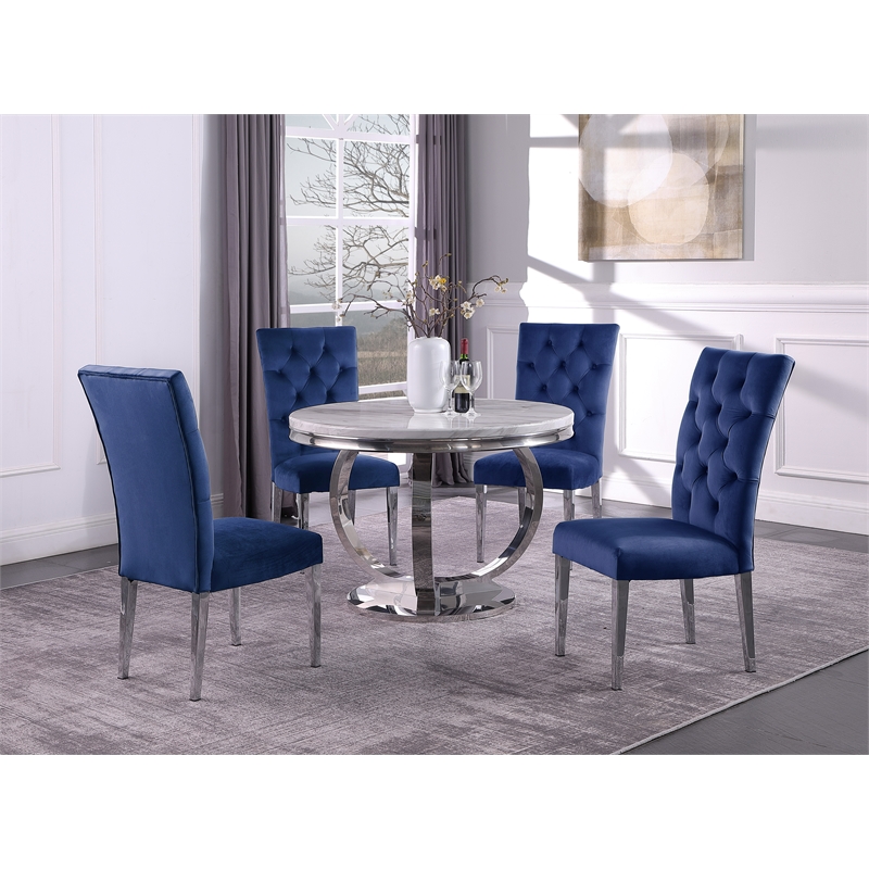 Layla 5-piece Modern Faux Marble Round Dining Set in Blue