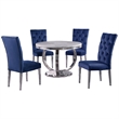 Layla 5-piece Modern Faux Marble Round Dining Set in Blue