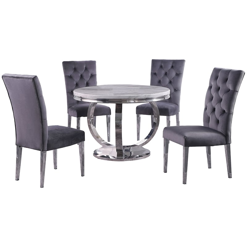 Layla 5-piece Modern Faux Marble Round Dining Set in Gray