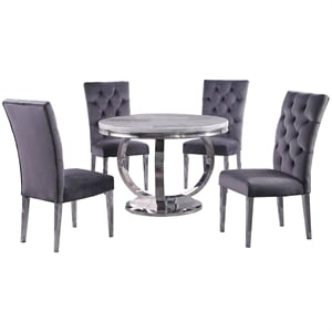 Layla 5-piece Modern Faux Marble Round Dining Set in Gray
