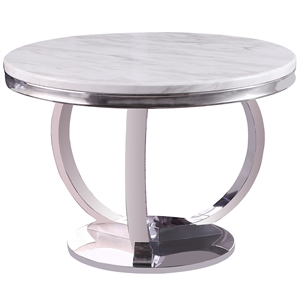 layla white modern faux marble round dining table with silver base