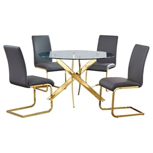 alison 5-piece modern glass top dinette set in gray/gold