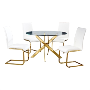 alison 5-piece modern glass top dinette set in white/gold