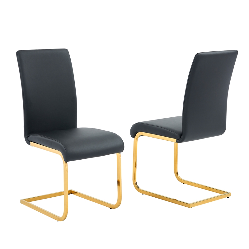 Alison Faux Leather Chrome Dining Side Chair in Black/Gold (Set of 2)