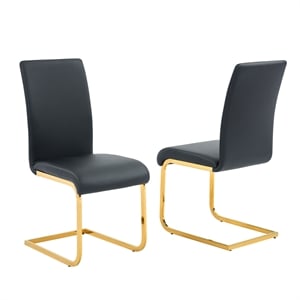 alison faux leather chrome dining side chair in black/gold (set of 2)