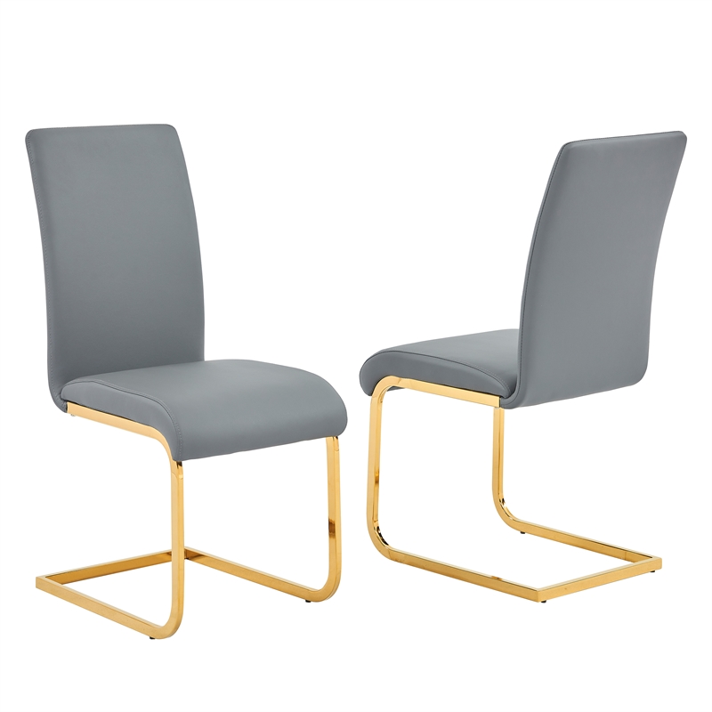 Alison Faux Leather Chrome Dining Side Chair in Gray/Gold (Set of 2)