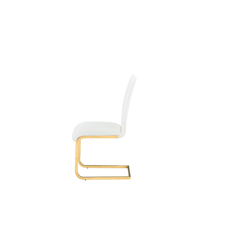 Alison Faux Leather Chrome Dining Side Chair in White/Gold (Set of 2)