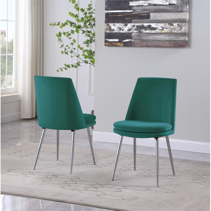 Best Master Sandler Green Velvet Upholstered Side Chairs (Set of 2)