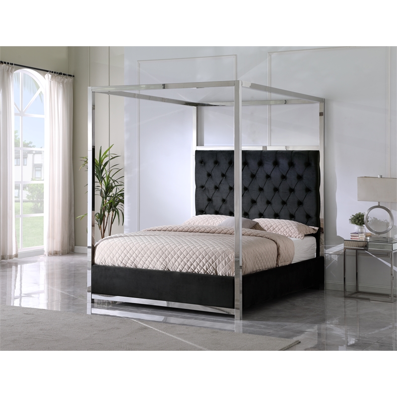 Best Master Lianson Velvet Black Queen Canopy Bed Cymax Business