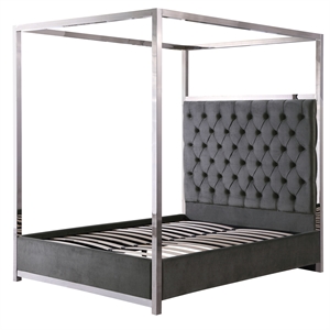 best master lianson velvet gray queen canopy bed