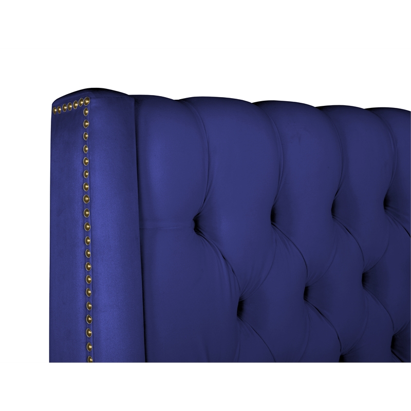 Best Master Bellanova Navy Blue Tufted Velvet Queen Platform Bed