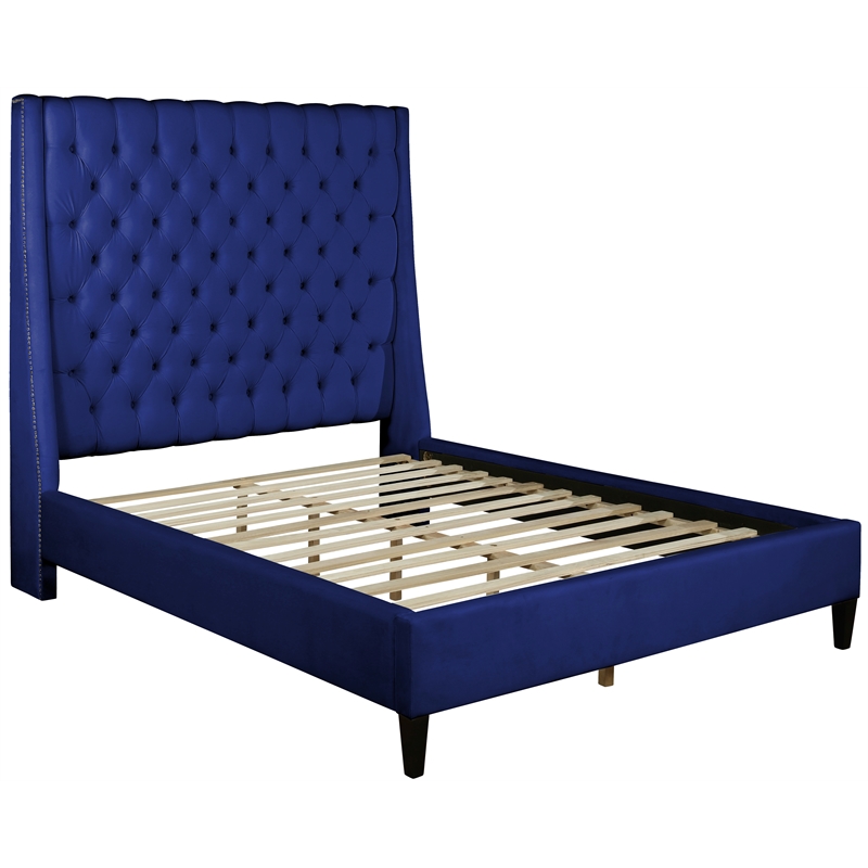 Best Master Bellanova Navy Blue Tufted Velvet Queen Platform Bed