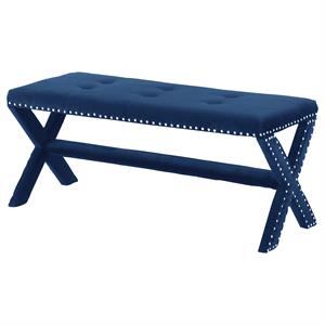 medraut blue velvet accent bench