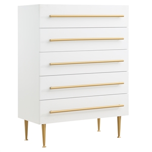 bellanova white 5-drawer chest with gold accents