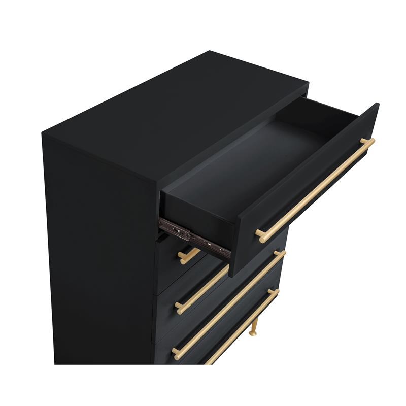 Best Master Bellanova 5-Drawers Bedroom Chest in Black with Gold Accents