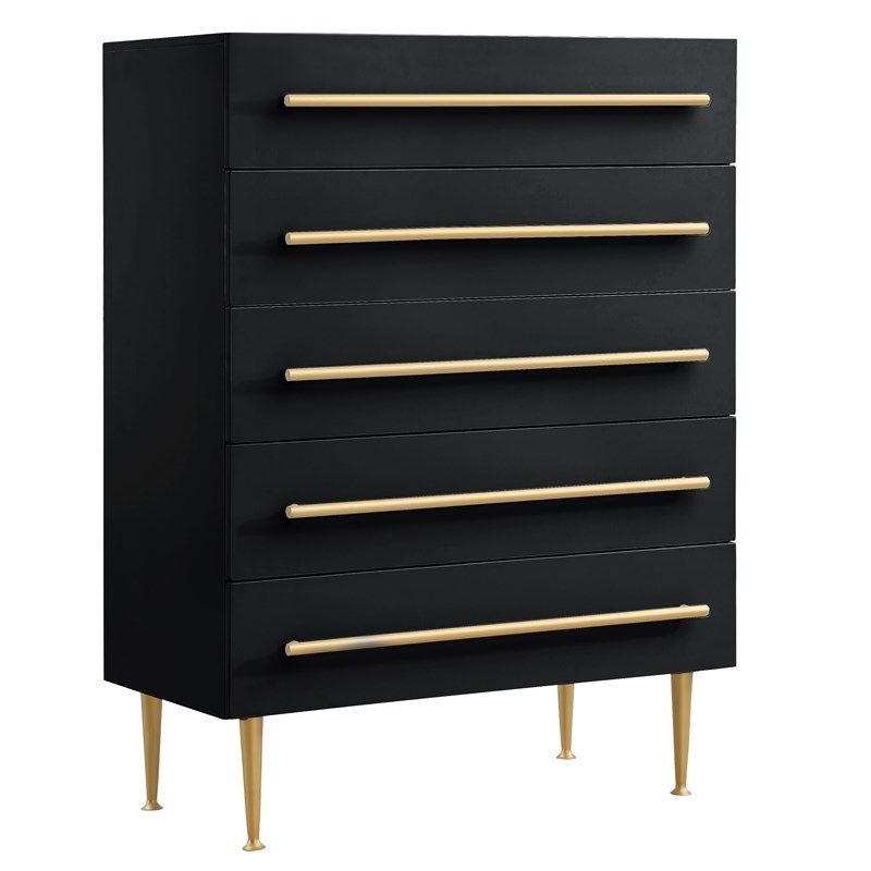 Best Master Bellanova 5-Drawers Bedroom Chest in Black with Gold Accents